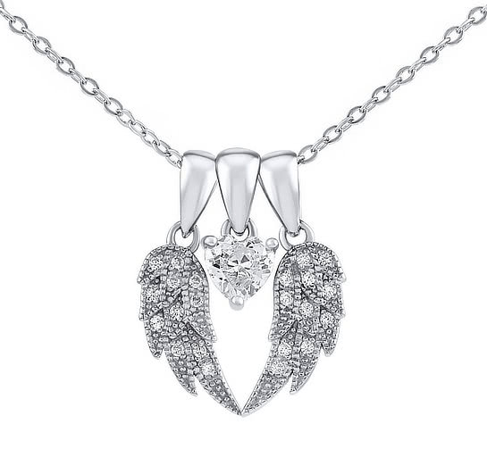 Stříbrný náhrdelník s přívěskem křídel a srdce Aurélie